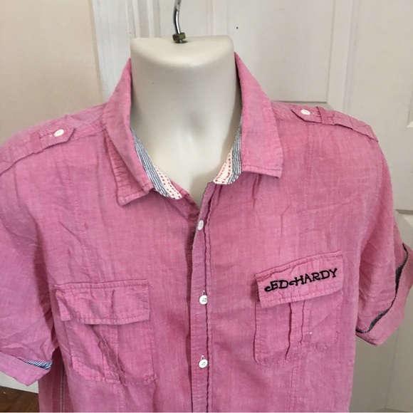 Ed Hardy Button Up SURF HARDY Mens Shirt***BLING & POP OF COLOR*** - Picture 4 of 13